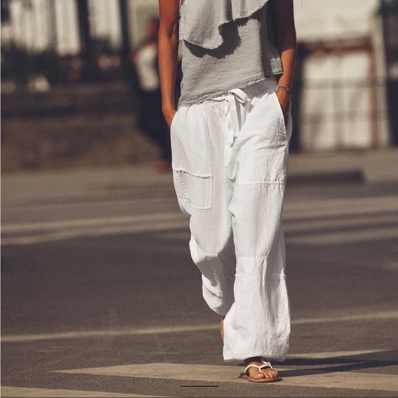 ZARA NWT LINEN BLEND CARGOS PANTS - Picture 1 of 11